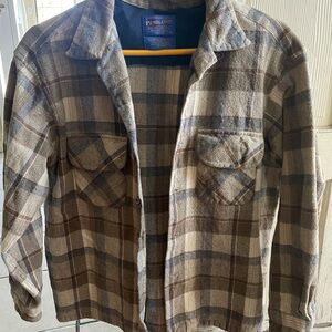 Pendleton Plaid Lightweight Shirt Jacket Brown Gray